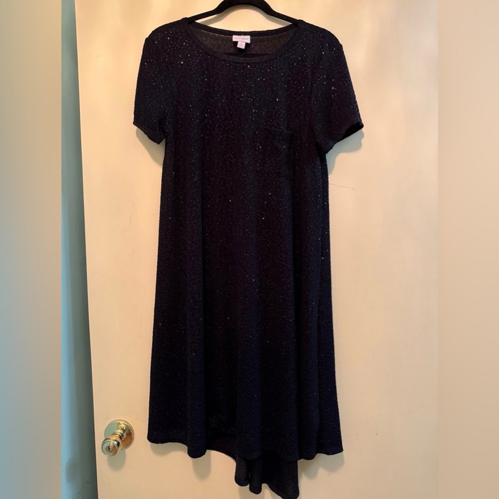 DONATING Thurs 8/6 NWOT* LuLaRoe Elegant Carly dress black sequin pocket high lo